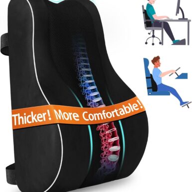 CloudBliss Lumbar Support Pillow, Memory Foam for Office Chair, Black | Ergonomic High-Density Memory Foam, Adjustable Straps, Washable Mesh Cover, Lower Back Support for Office, Gaming & Car Seat