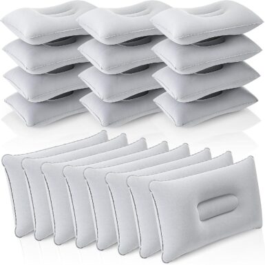 Geelin 20 Pack Inflatable Pillows for Camping Travel Beach Vacation Sand Squared Flocked Soft Fabric Backpacking Ultralight Pillows for Office Sleeping Neck Head Lumbar Support(Gray)