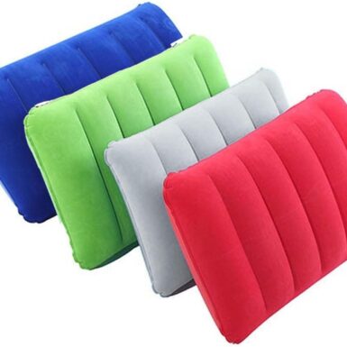 4Pack Ultralight Inflatable Travel Pillow, Small Squared Flocked Fabric Air Pillow for Traveling, Holiday Trip, Hiking, Camping,Napping,Neck Lumbar Support, 16.5 in x 10.5 in (Gray,Blue,Red,Green)